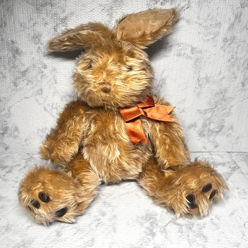 Furry Brown Stuffed Bunny Plush. Approx 10" tall.